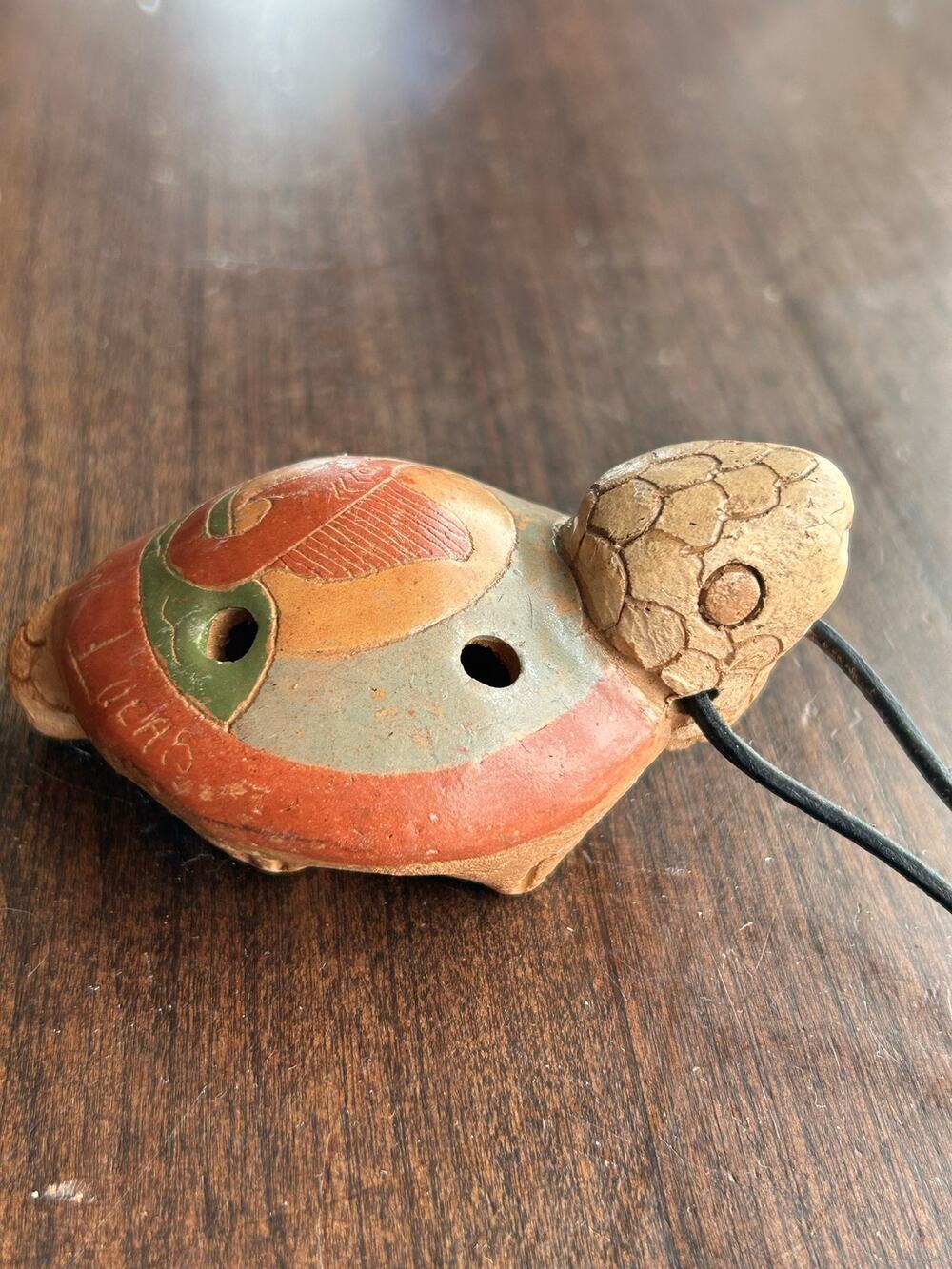 Vintage Traditional Handcrafted Mexican Ceramic Turtle Ocarina Flute / Whistle